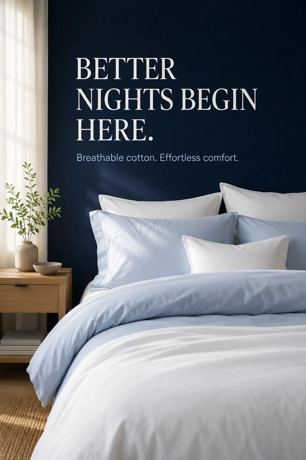 Breathable cotton bedding advertising concept