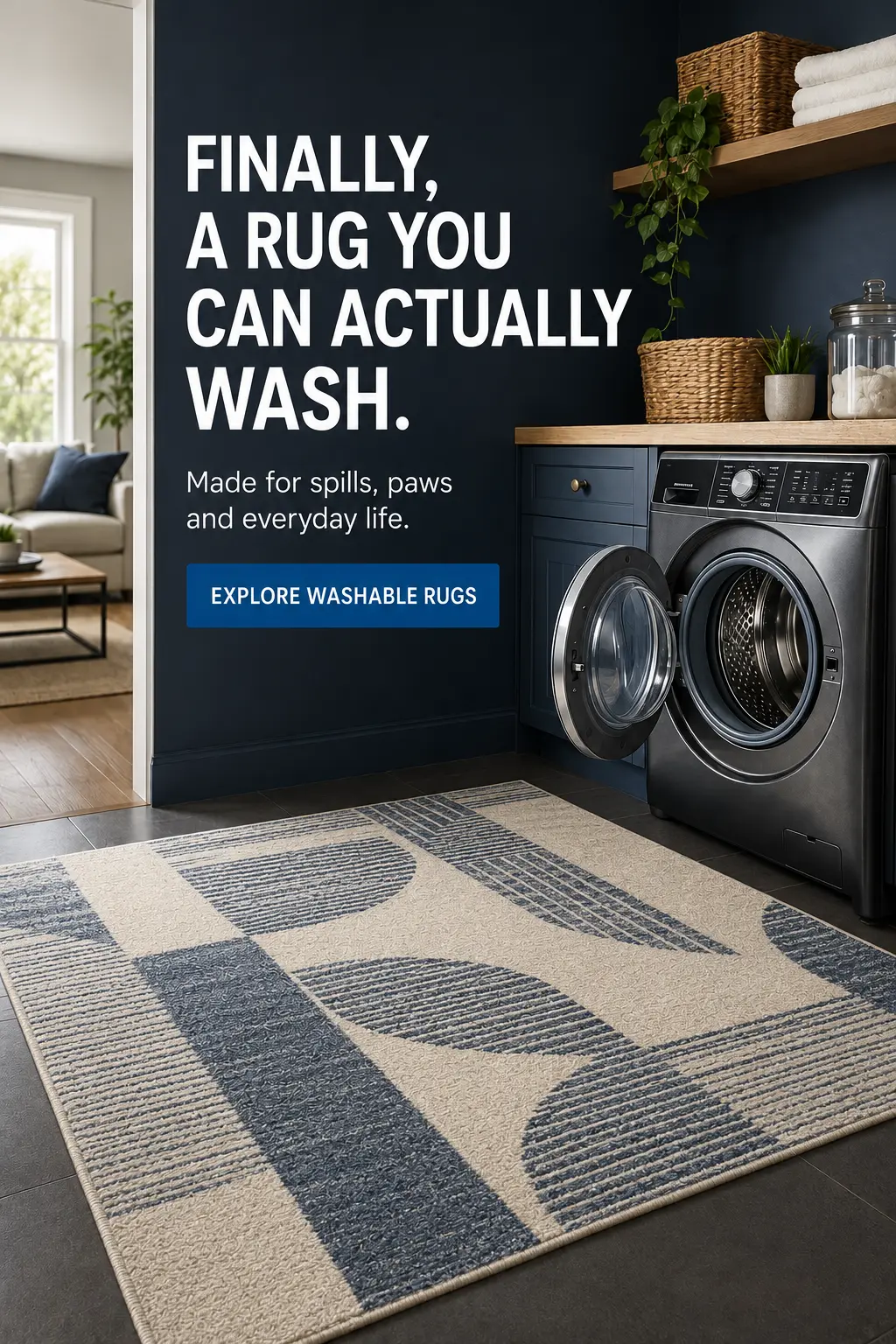 Washable rug benefit advertising concept