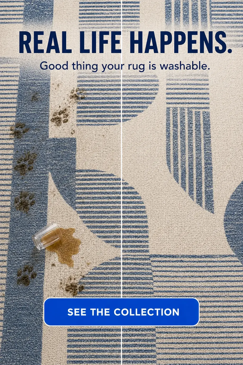 Messy versus clean washable rug advertising concept