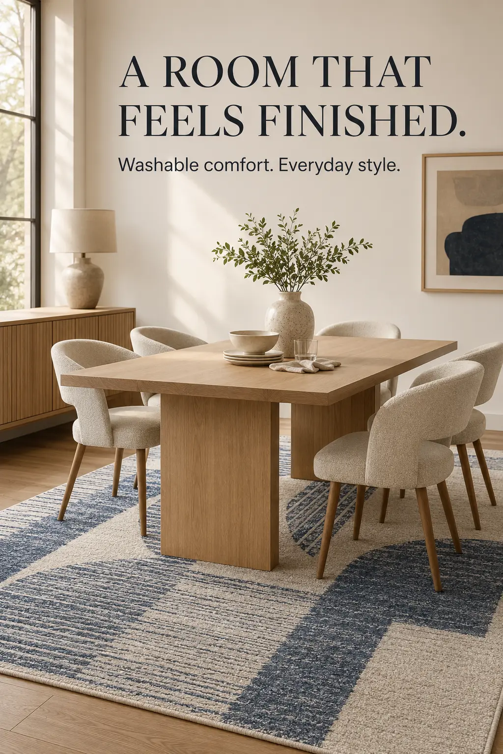 Washable rug dining-room lifestyle advertising concept